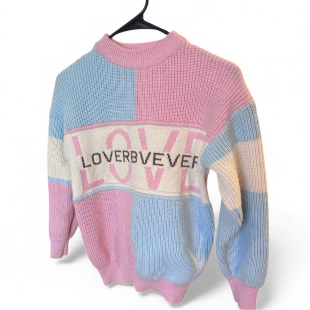 Vintage Pastel Pink and Blue 80’s Knit Sweater Girls Size Small